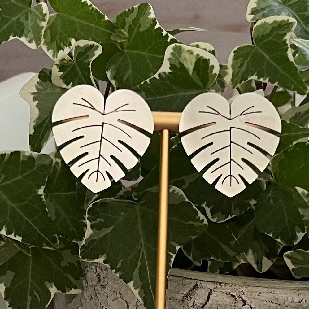Stainless Steel Monstera Leaf Studs - Large Stud Earrings - Trendy Earrings